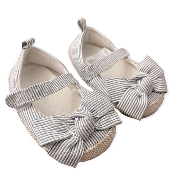 Target Baby Girl’s Striped Seersucker Bow Detail Slipper Crib Shoes 6-9 Months - Picture 1 of 12